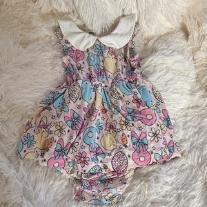 Caden Lane Pink Blue Yellow Floral Bunny One-Piece Bodysuit